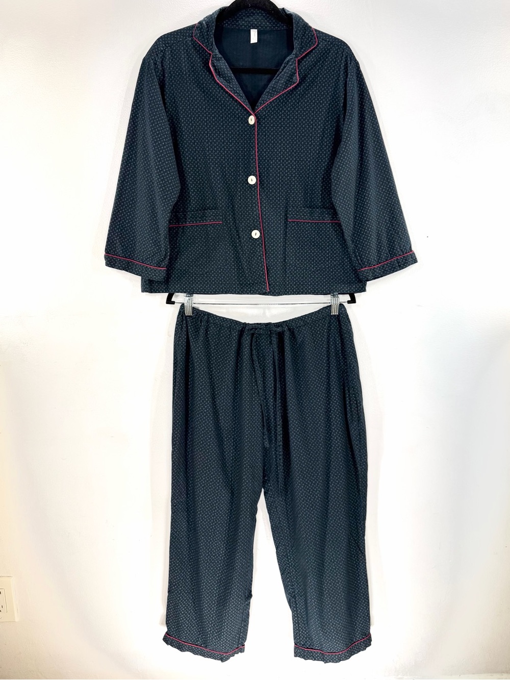 Domi Luxury Organic Cotton Pajama Set Contrast Piping Lounge Medium